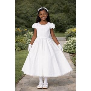 NEW Girls First Holy Communion Dress Size 12 - Smocked Cotton Tea-Length Dress